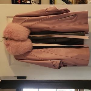 Italian Leather detachable fur collar Jacket